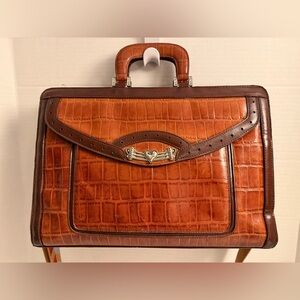 Marc Chantel Leather Briefcase | Croc-Embossed Brown | Crossbody